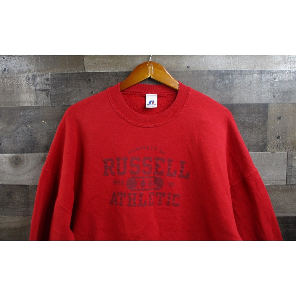 Vintage Russell Athletic Sweatshirt Mens 2XL Red Crewneck Pullover Phys Ed Logo